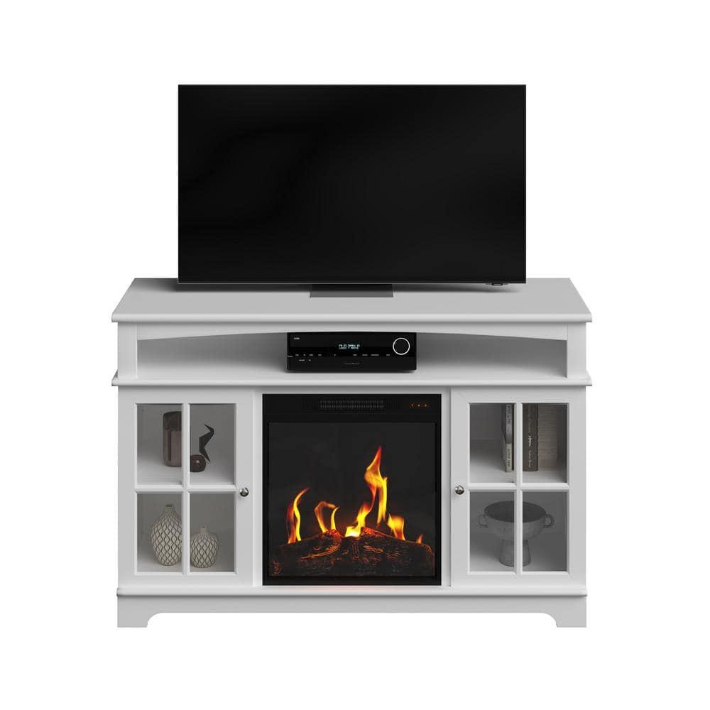 TV Stand with Electric Fireplace Fits TVs up to 50-Inches - Media Console with Storage Cabinet, Adjustable Heat, and LED Flames by Northwest (White)