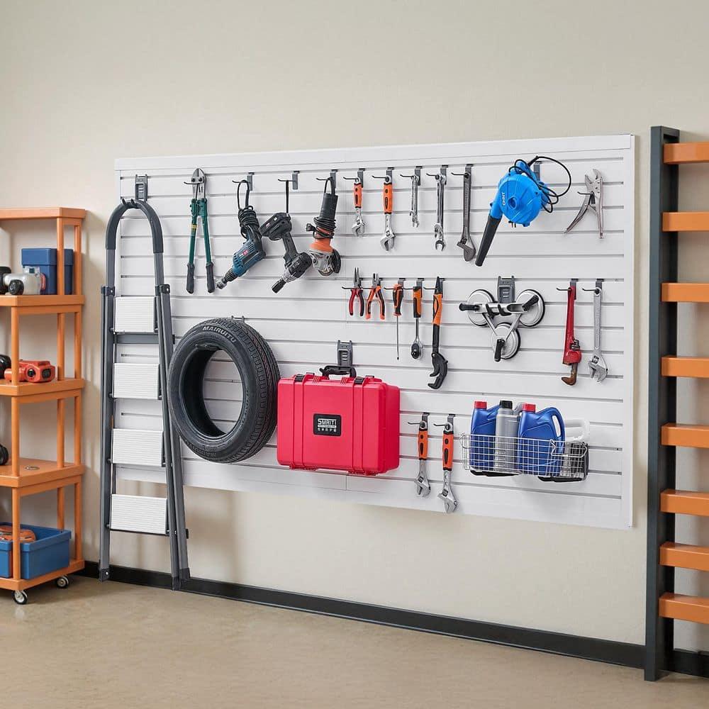 VEVOR Slat Wall Paneling, 8 x 4 ft, PVC Garage Slatwall without Accessories, White Slat Wall Easy-to-Install Adjustable Slatwall Panel with Coupling Structure & DIY Cutting, Fits for Storage & Display