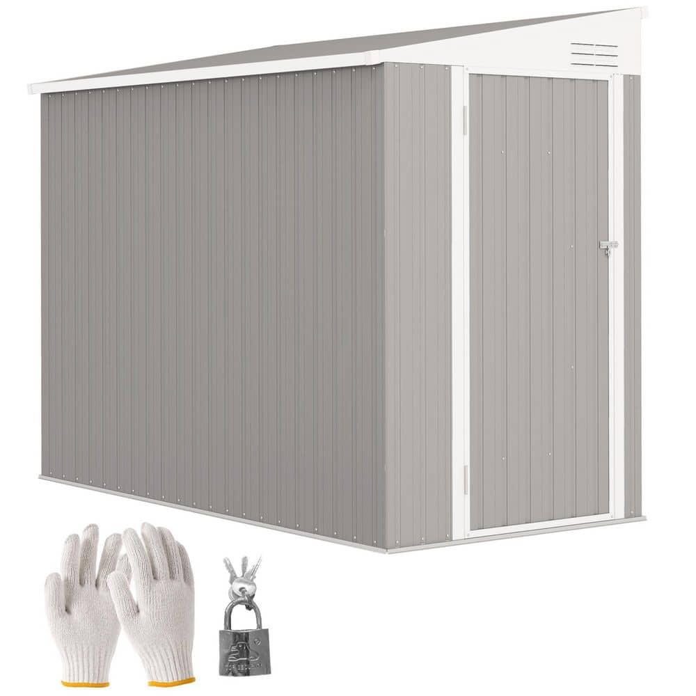 Outsunny 4' x 7.7' Metal Outdoor Storage Shed, Lean to Storage Shed, Garden Tool Storage House with Lockable Door and 2 Air Vents for Backyard, Patio, Lawn