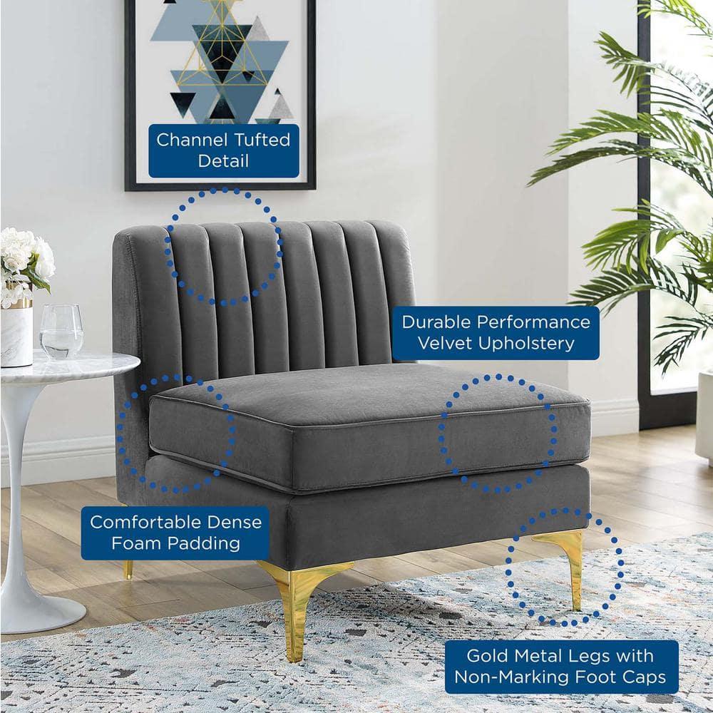 Modway Triumph Channel Tufted Performance Velvet Armless Chair in Gray
