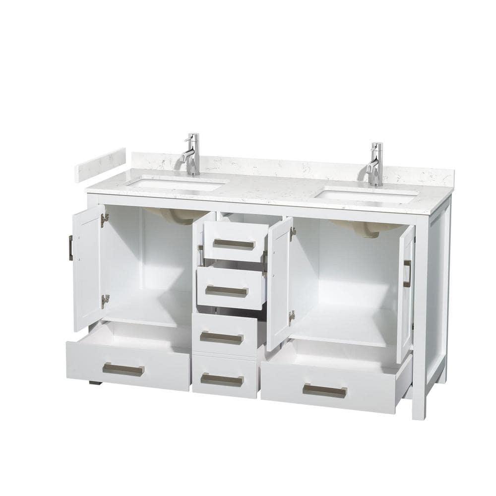 Wyndham Collection Sheffield 60" Freestanding Double Bathroom Vanity with Cultured Marble Top