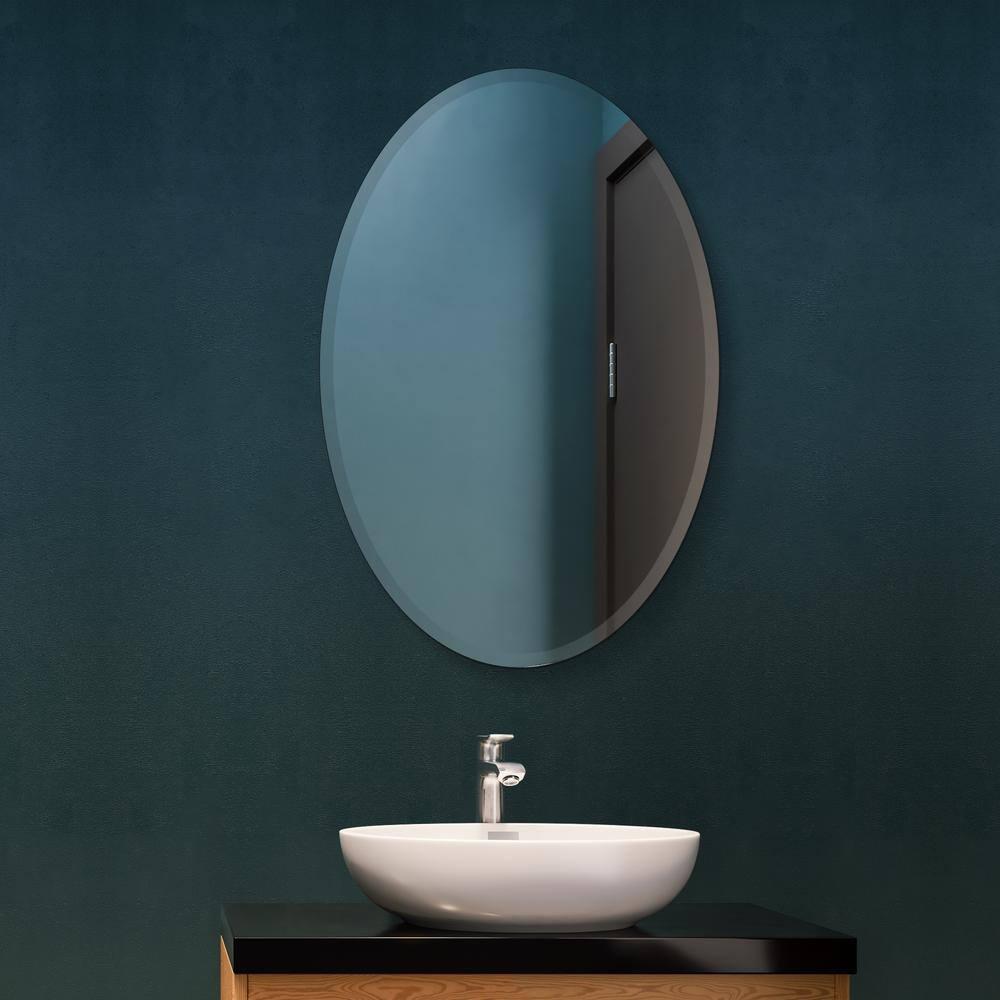22" X 39" Inch Oval Beveled Polish Frameless Home Mirror With Hooks
