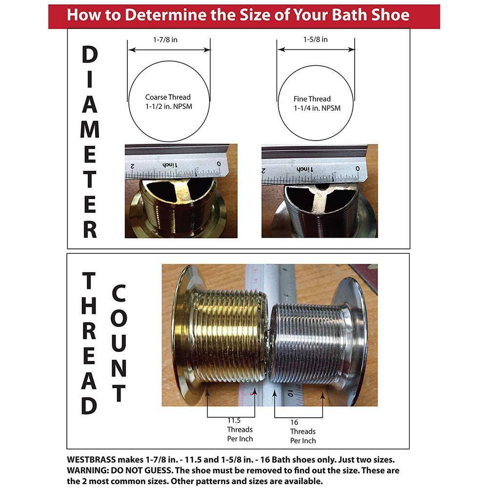 Westbrass 1-1/2" Coarse Thread Tip-Toe Bathtub Leg Drain with One-Hole Overflow D93-07
