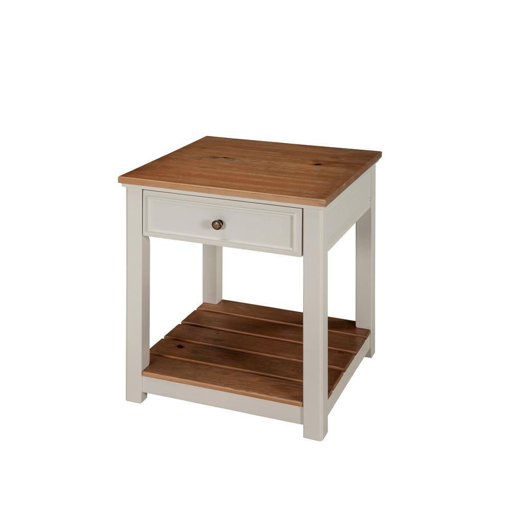 Savannah End Table Ivory with Natural Wood Top - Bolton Furniture
