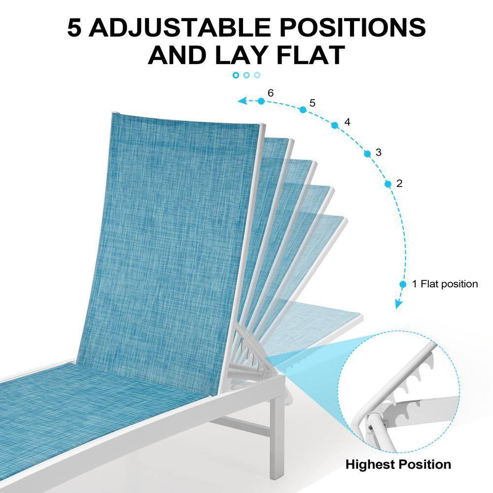 Crestlive Products Set of 3 Outdoor Aluminum Chaise Lounge Chairs and Table, Blue
