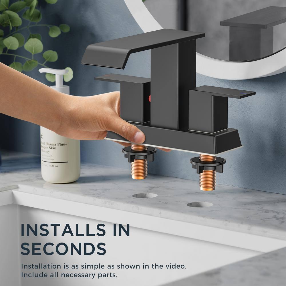 Matte Black Ceramic Disc Double Handle Bathroom Faucet with Pop-Up Drain Kit