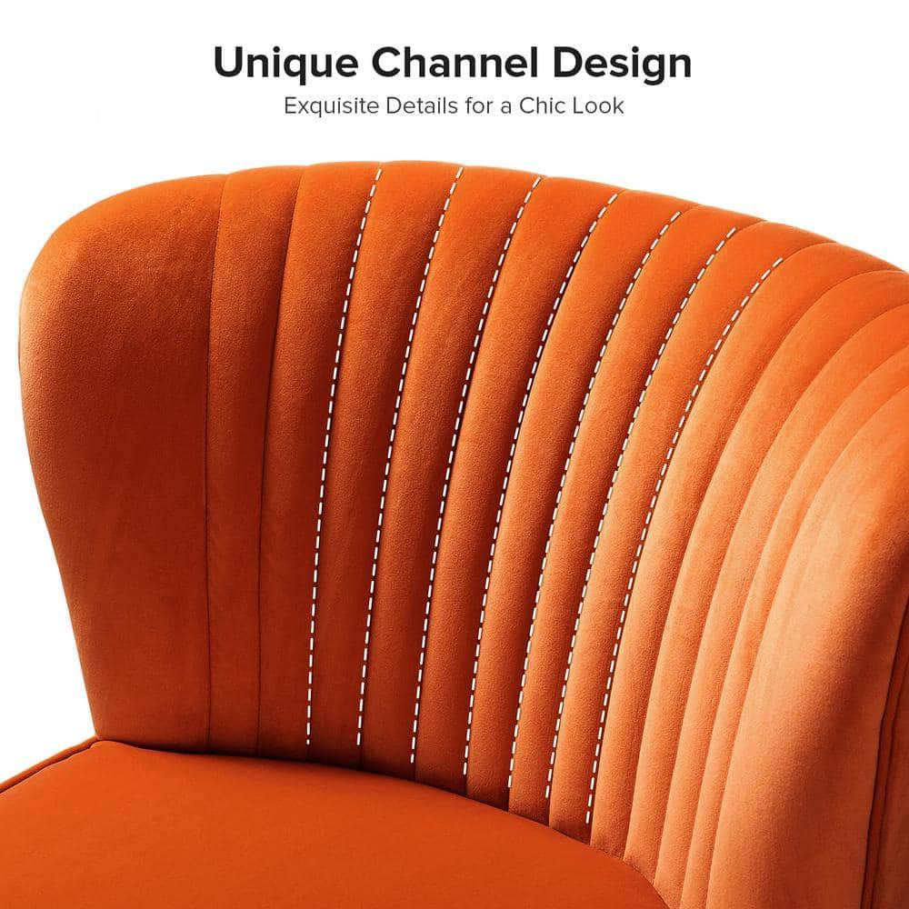 Velvet Accent Side Chair Set of 2 Transitional Armless Gold Leg Vanity Living Room Adult Orange