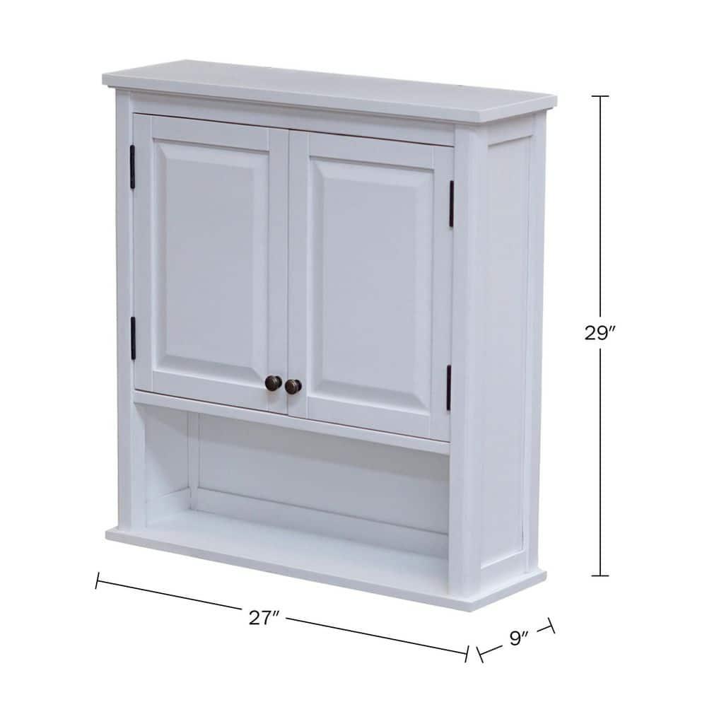Dorset Wall Mounted Bath Storage Cabinet with Two Doors and Open Shelf White - Alaterre Furniture: Hardwood Medicine Cabinet, Adjustable Shelf