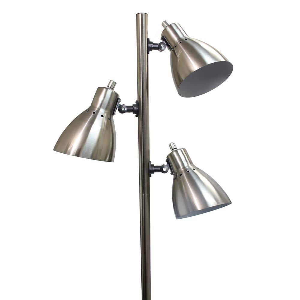 Simple Designs 3-Light Tree Floor Lamp, 63-3/8", Brushed Nickel Shade/ Brushed Nickel Base