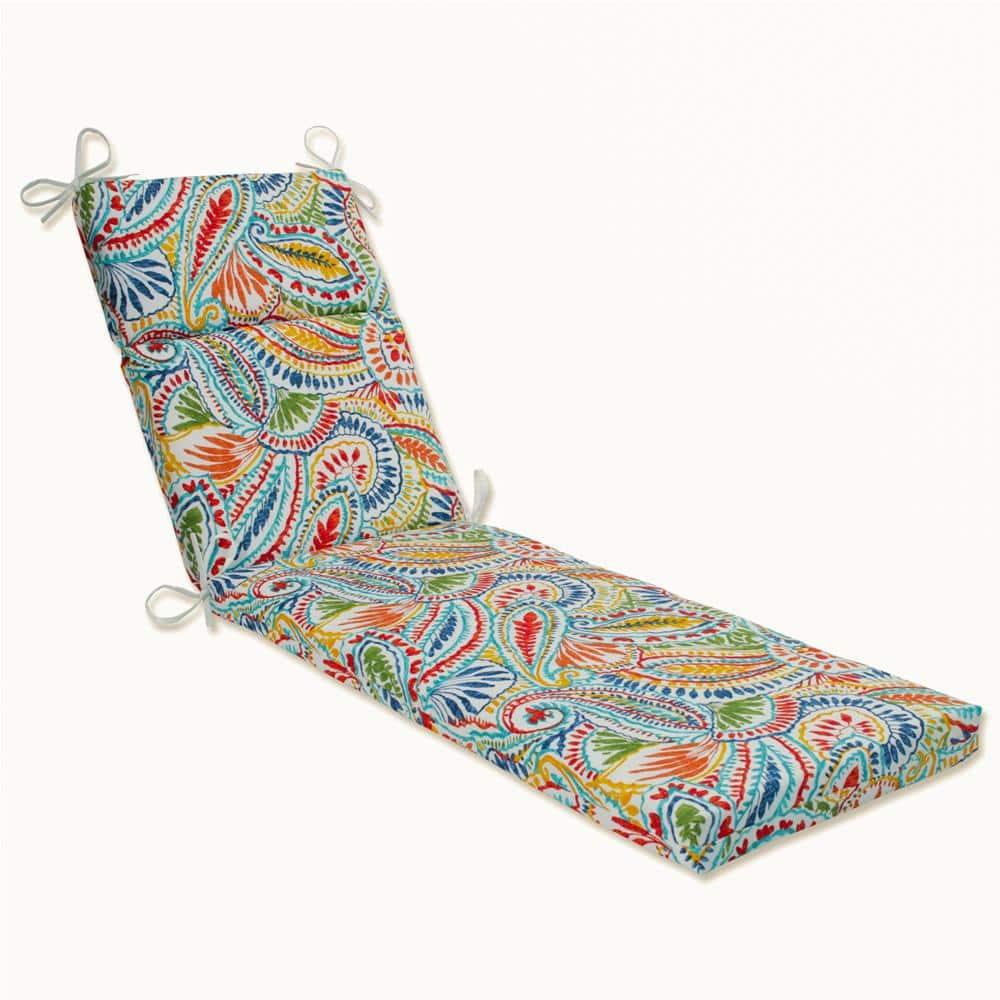 Vibrant Paisley Multi-Color Polyester Outdoor Chaise Lounge Cushion
