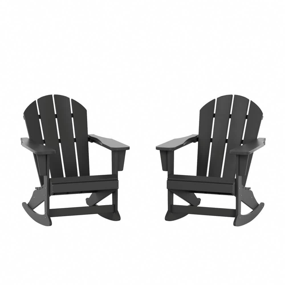 SERWALL Modern Outdoor Rocking Chairs Set of 2, All Weather Adirondack Rocker for Porch, Backyard, Garden, Gray