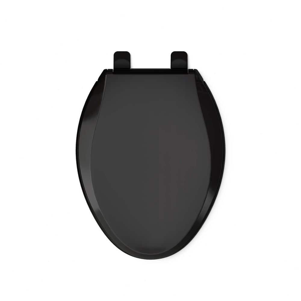 Elongated Toilet Seat, Slow Soft Close, Oval(Oblong) Toilet Seat For Elongated Toilets, Quiet-Close Lid And Seat, Easy To Install And Clean, Never Loosen, Black(18.5)