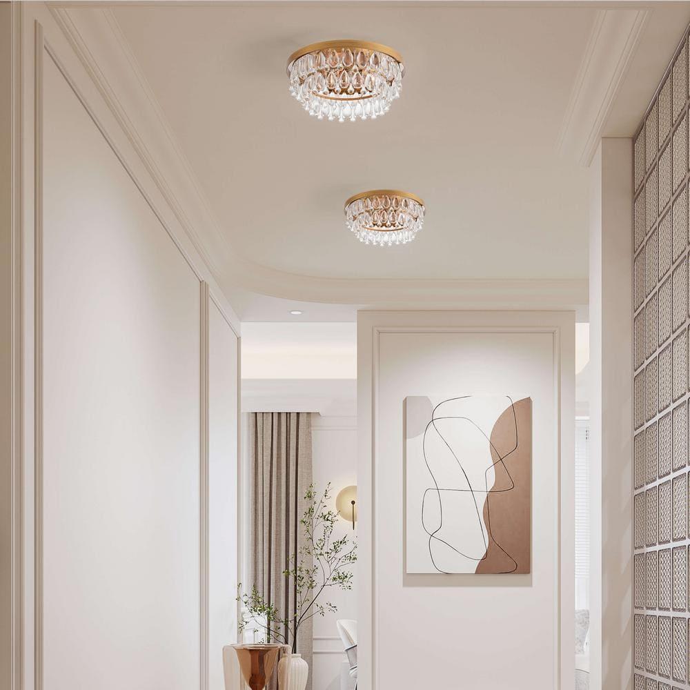 The Lighting Store Viviana Black 3-light Flush Mount with Crystal Glass Teardrops Brushed Brass