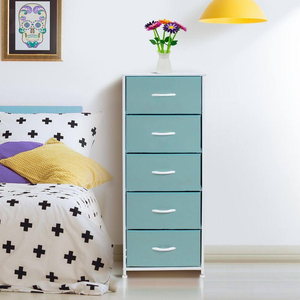 Sorbus Fabric Dresser for Kids Bedroom - Chest of 5 Drawers, Tall Storage Tower, Clothing Organizer, for Closet, for Playroom, for Nursery, Steel Frame, Fabric Bins - Wood Handle (Aqua)