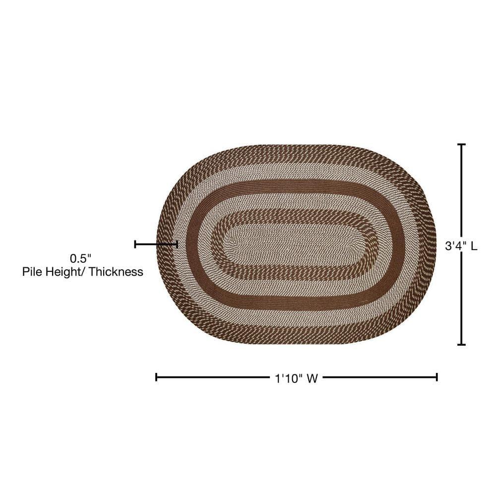 Better Trends Newport Braid Reversible Indoor Utility Rug, 100% Polypropylene, 22" x 40" Oval, Brown