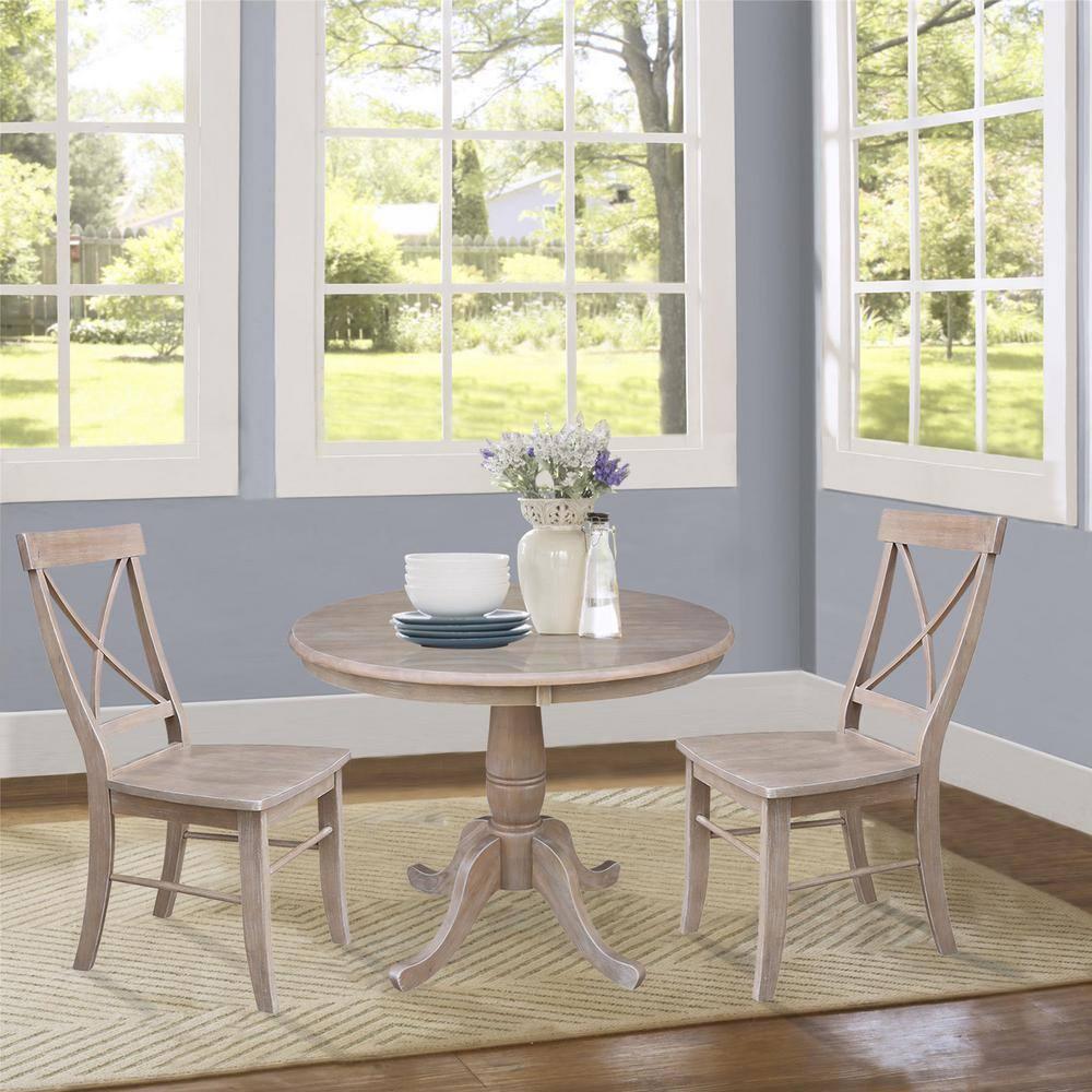 36"x36" Round Pedestal Dining Table Washed Gray Taupe - International Concepts