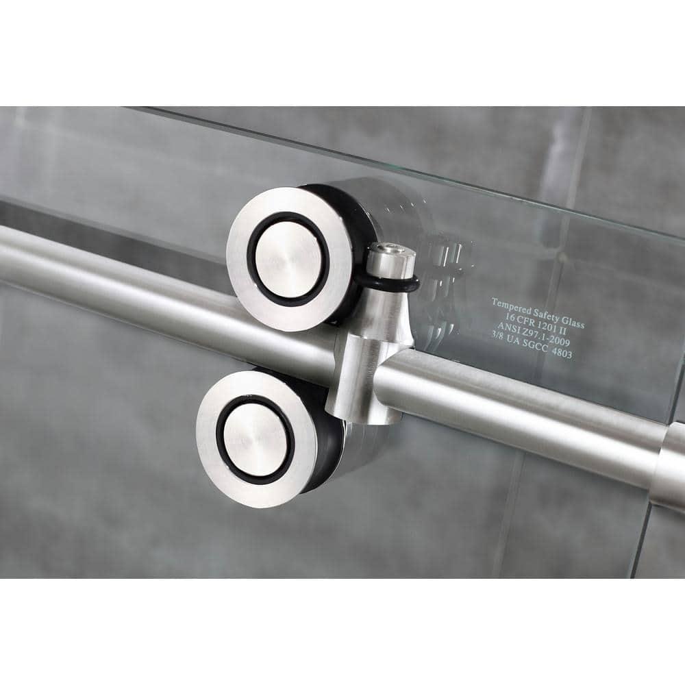 Langham XL 56-60 in. x 32 in. x 80 in. Sliding Frameless Shower Enclosure StarCast Clear Glass in Stainless Steel Left