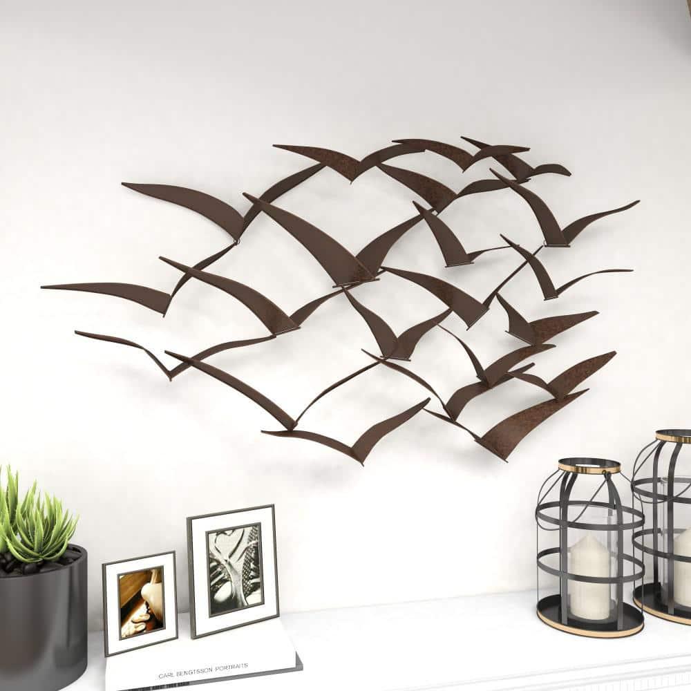 DecMode Black Metal Sleek Flying Flock Of Bird Wall Decor