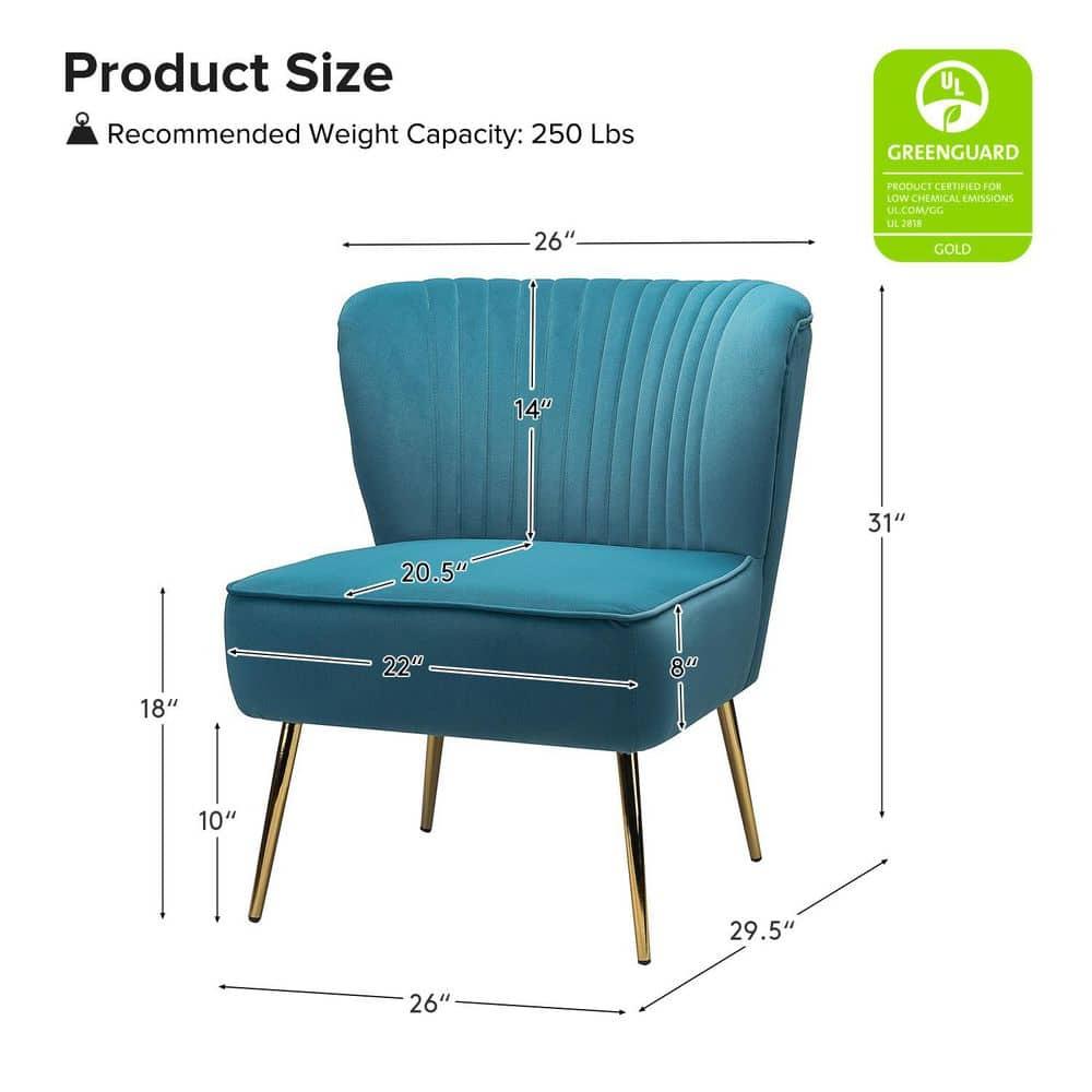 Upholstered Wingback Accent Slipper Chair Side Armless Sofa Tufted Back Golden Legs Dining Home Living Room Bedroom Adult Blue