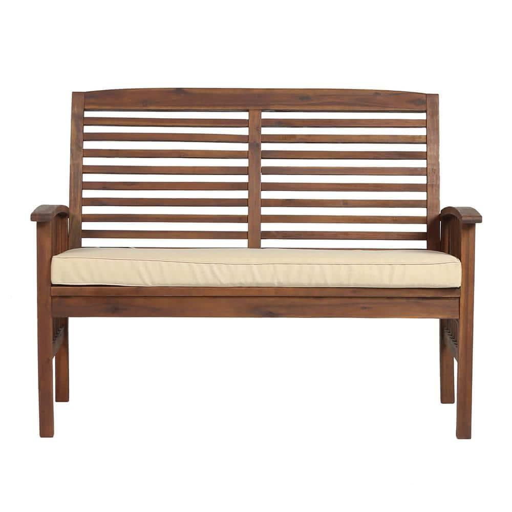 Walker Edison Rendezvous Modern Solid Acacia Wood Patio Loveseat with Cushions, 47 Inch, Dark Brown