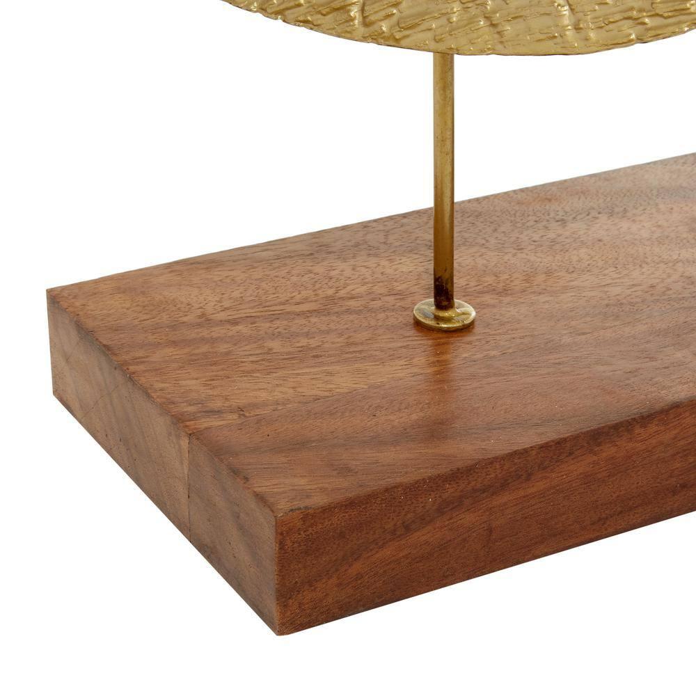 22" x 27" Gold Metal Plate Geometric Sculpture with Wood Stand, by DecMode