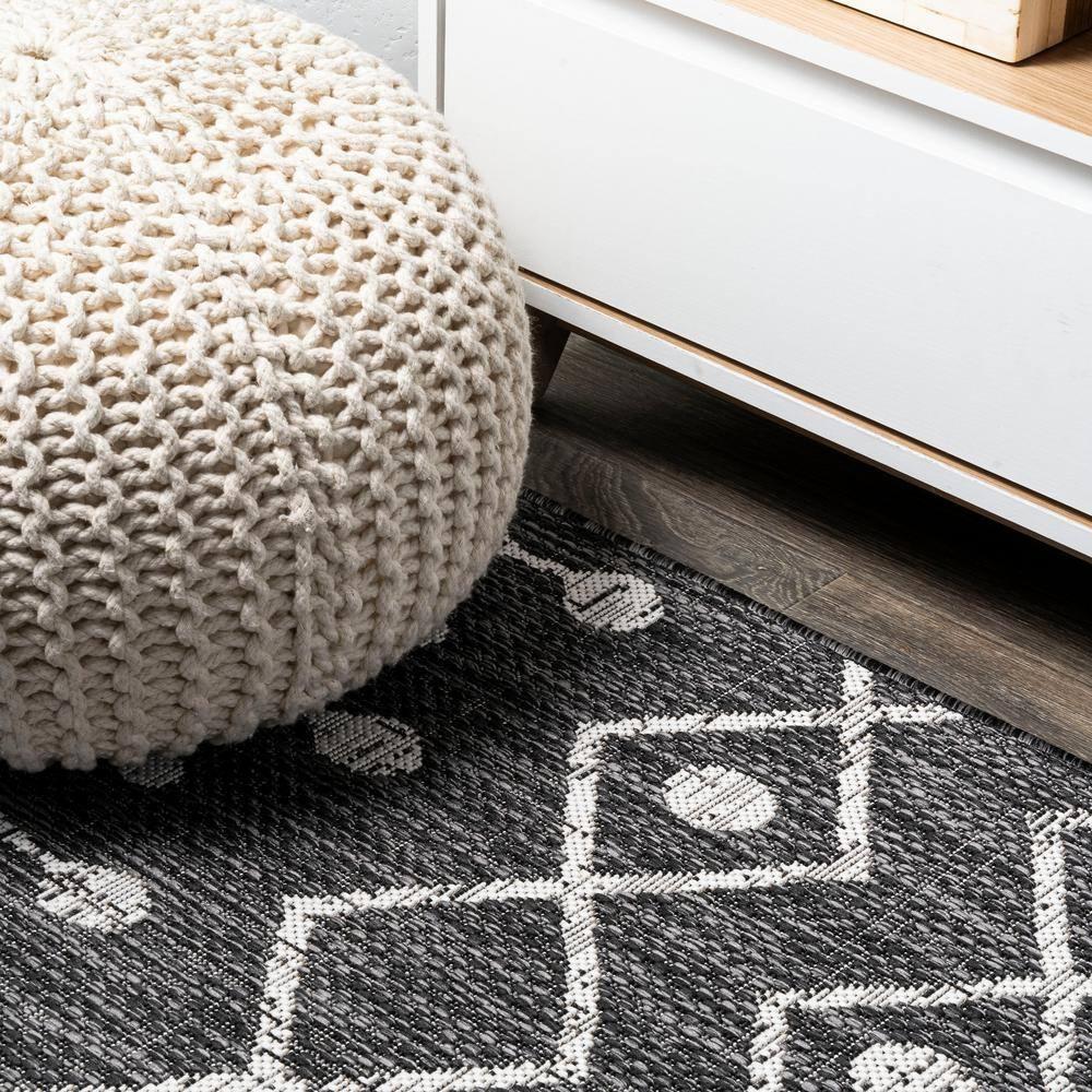 2'x10' Nokat Modern Bohemian Styled Indoor/Outdoor Runner Rug, Black/Ivory - JONATHAN Y