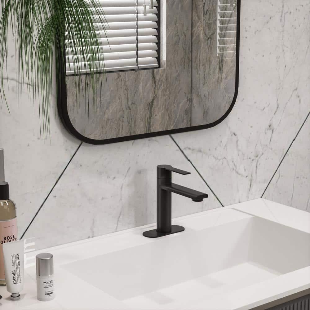 Black Bathroom Faucet Single Hole Bathroom Sink Faucet, Matte Black Single Handle Vanity Basin Faucets with Supply Deck Plate, Modern Farmhouse RV Faucet 1 or 3 Holes