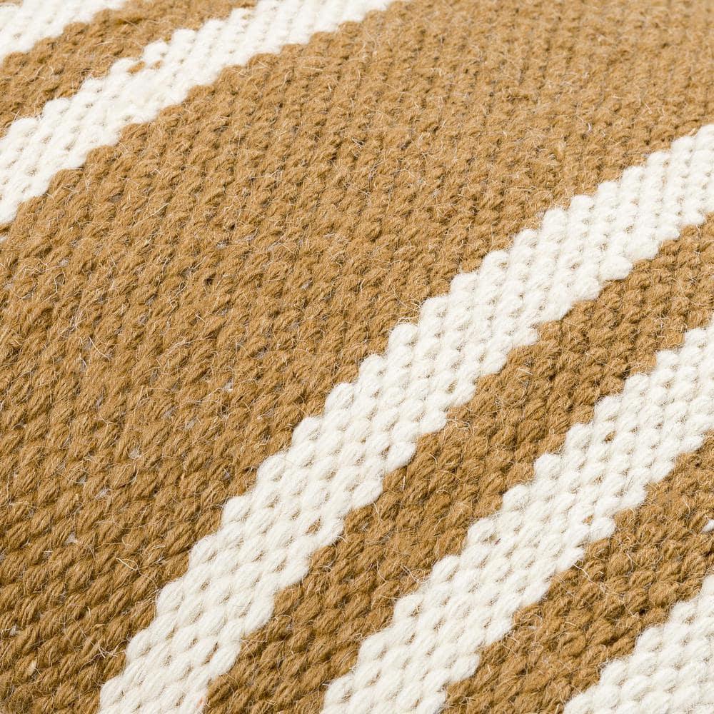 Brett 18" Round Light Brown and Off-White Cotton Linen Accent Pillow
