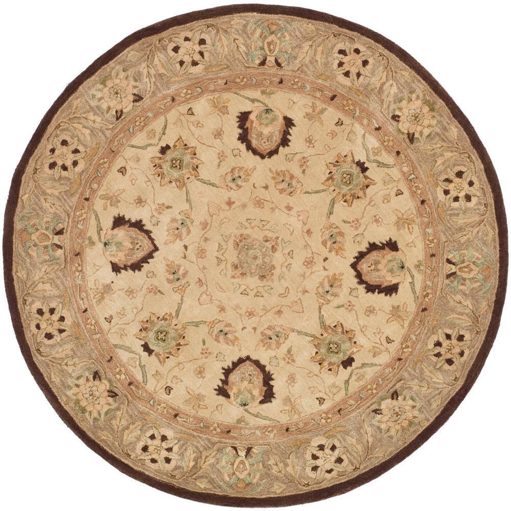 SAFAVIEH Anatolia Venice Floral Wool Area Rug, Ivory/Brown, 4' x 4' Round