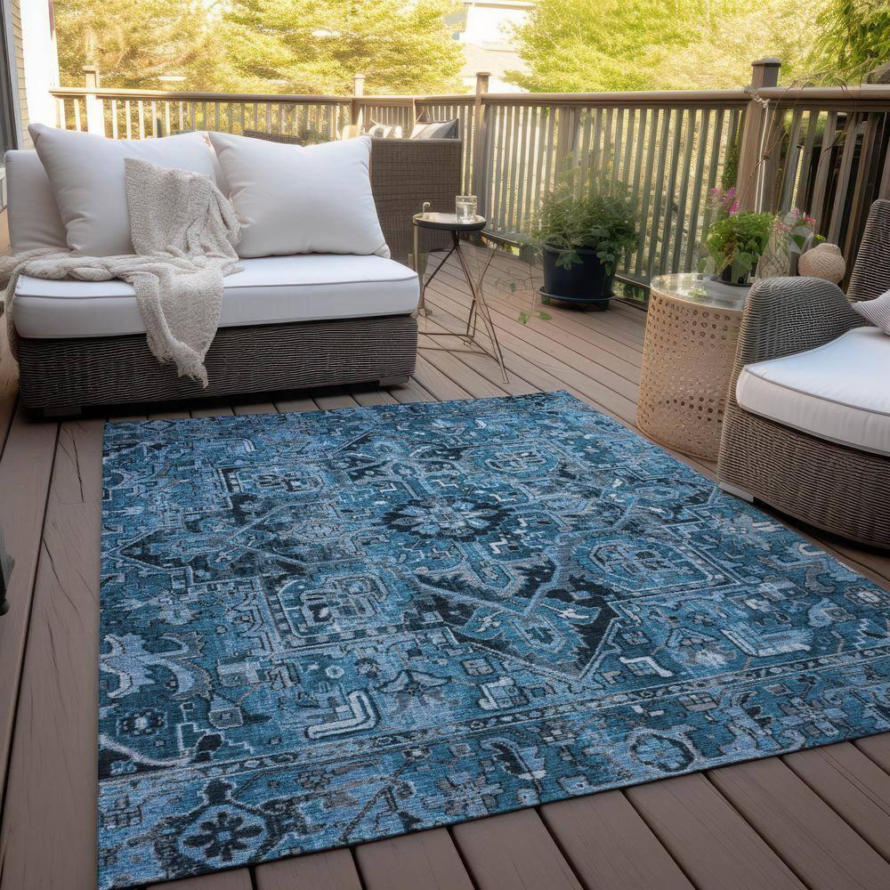 Addison Rugs Chantille ACN570 Blue 8' x 10 Indoor Outdoor Area Rug, Stain Resistant, Machine Washable, Non Shedding, Bedroom, Living Room, Dining Room, Kitchen Rug