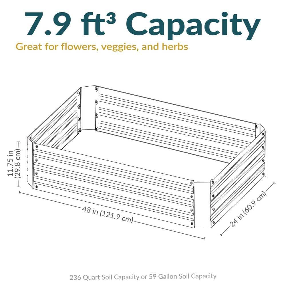 Sunnydaze Hot Dip Galvanized Steel Raised Garden Bed for Plants, Vegetables, and Flowers - 48" L x 11.75" H - Dark Gray