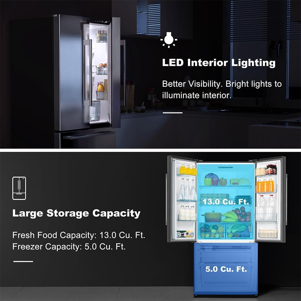 Galanz 18-Cu. ft Counter Depth 3-Door French Door Refrigerator, Stainless