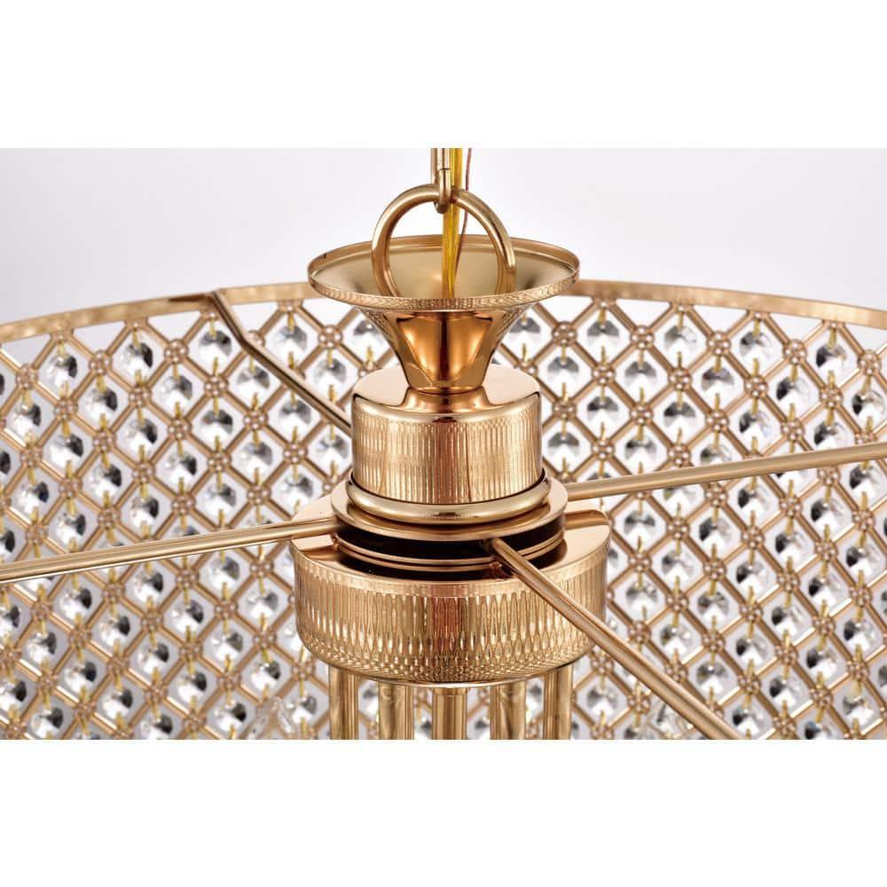 EDVIVI LIGHTING Round Beaded Drum Chandelier with Hanging Crystals Gold 6 22" Gold