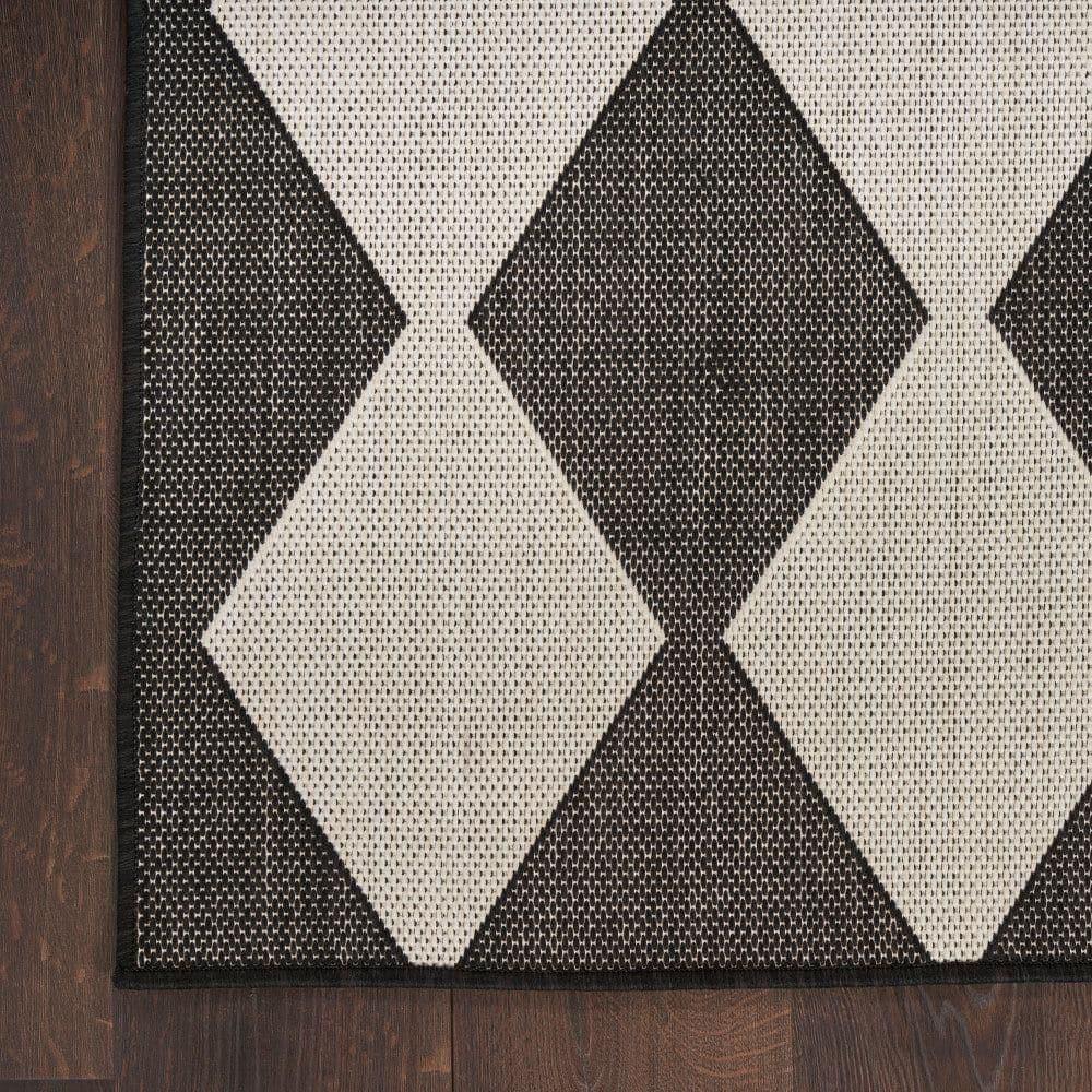 Nourison Positano Retro Diamond Flatweave Indoor Outdoor Low Pile Area Rug Black 8' x 10'