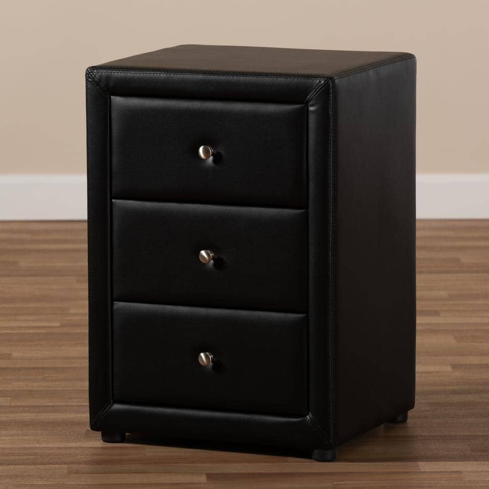 Tessa Faux Leather Upholstered 3 Drawer Nightstand Black - Baxton Studio