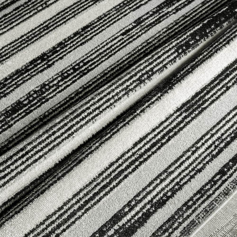 Everwash Treasure Striped Modern Machine Washable Area Rug, Light Grey/Charcoal Grey, 6'6"x9'2"