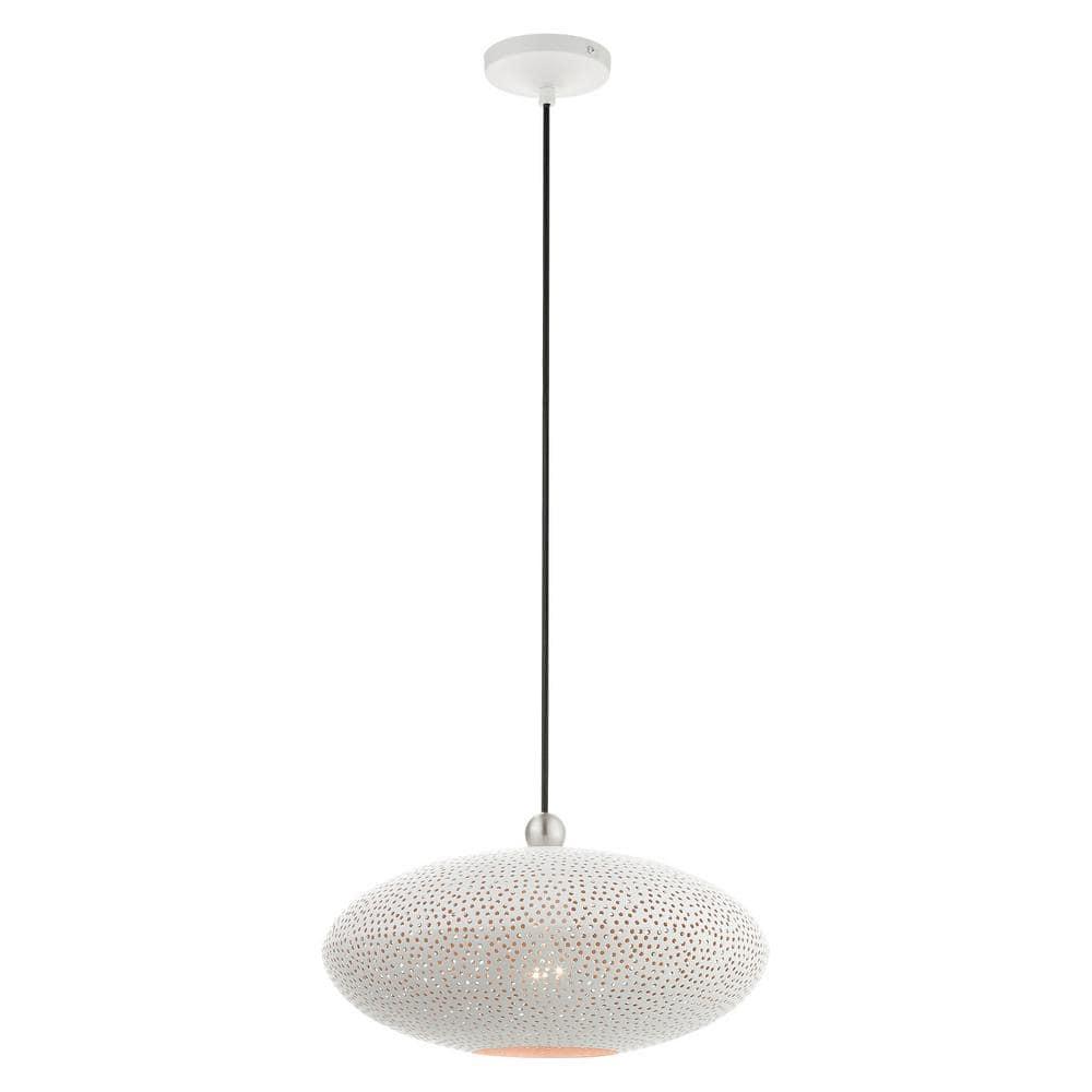 Livex Lighting 49102 Dublin 1 Light 16" Wide Pendant - White with Brushed Nickel Accents
