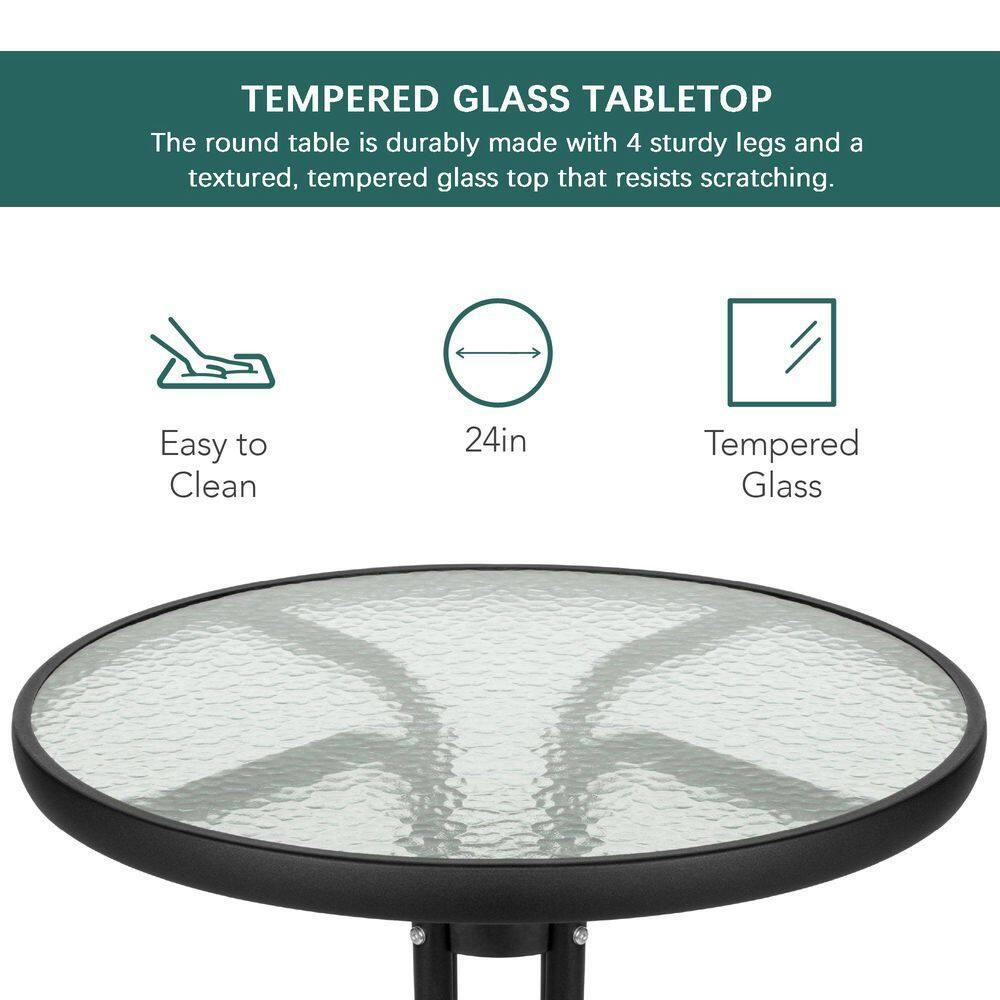 George Oliver 3-Piece Patio Bistro Dining Furniture Set W/ Glass Tabletop, Folding Chairs