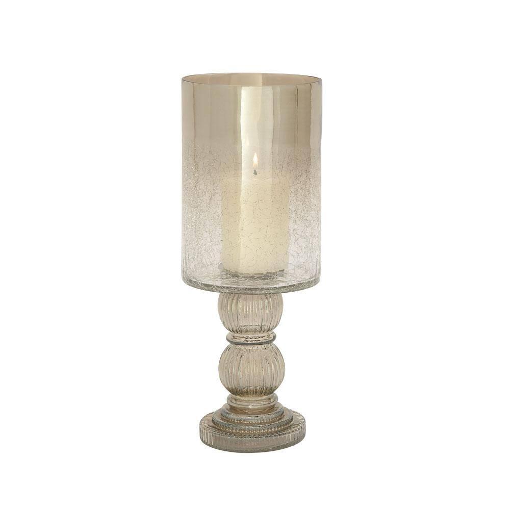 DecMode Gold Glass Handmade Turned Style Pillar Hurricane Lamp with Faux Mercury Glass Finish