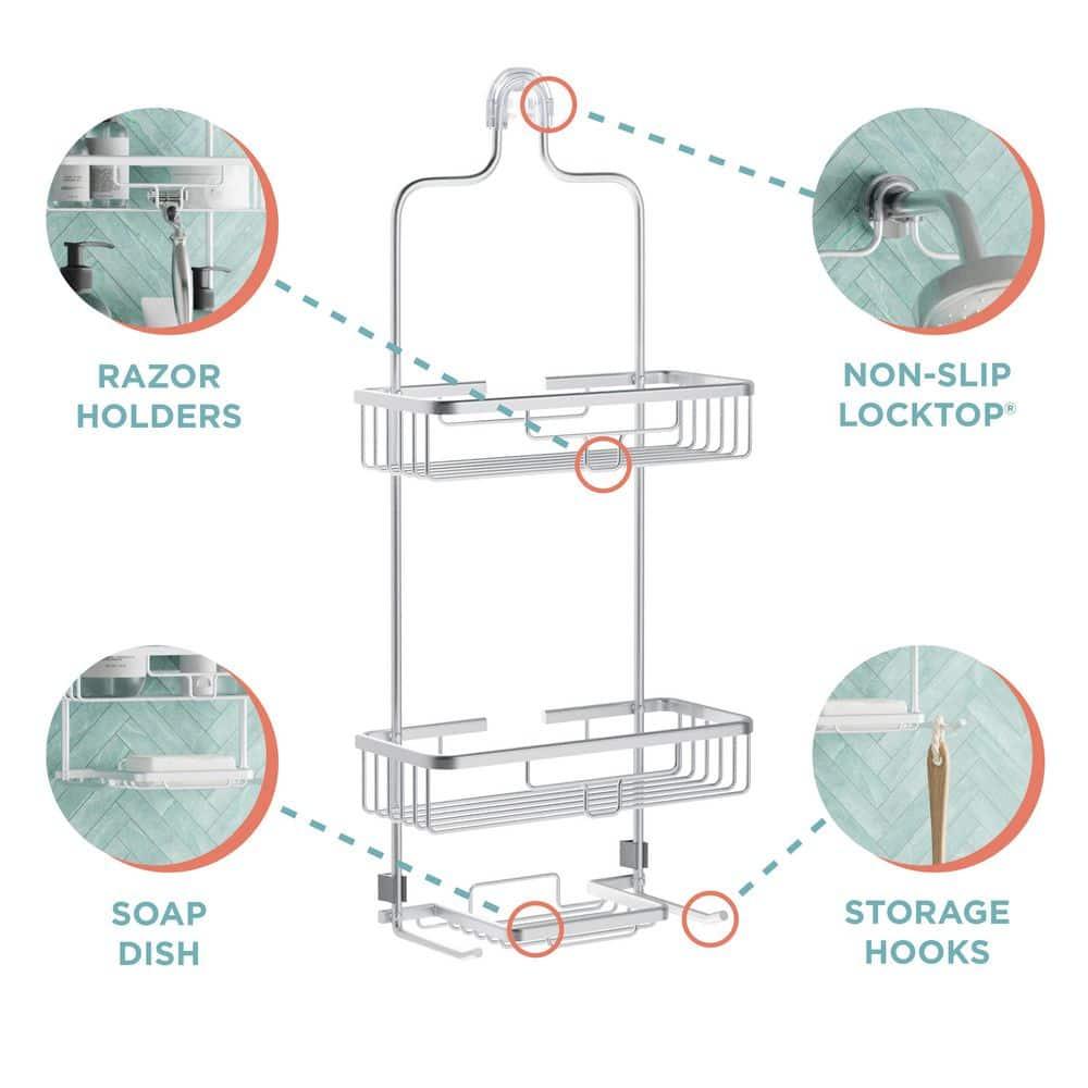 NeverRust Rustproof Aluminum Large Over-the-Shower Caddy in Satin Chrome