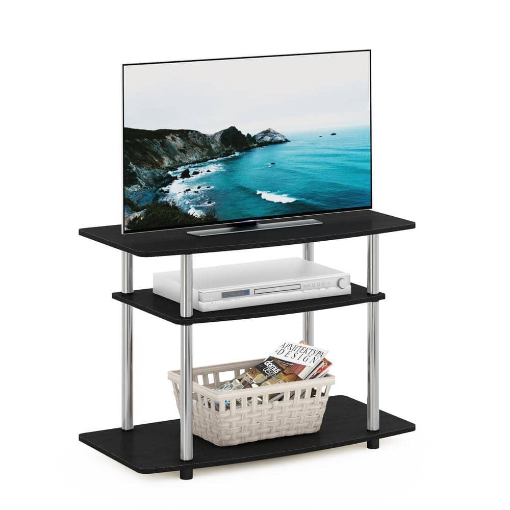 FETON Turn-N-Tube No Tools 3-Tier Entertainment Center TV Stand for TV up to 32 Inch, Stainless Steel Tubes, Americano/Chrome