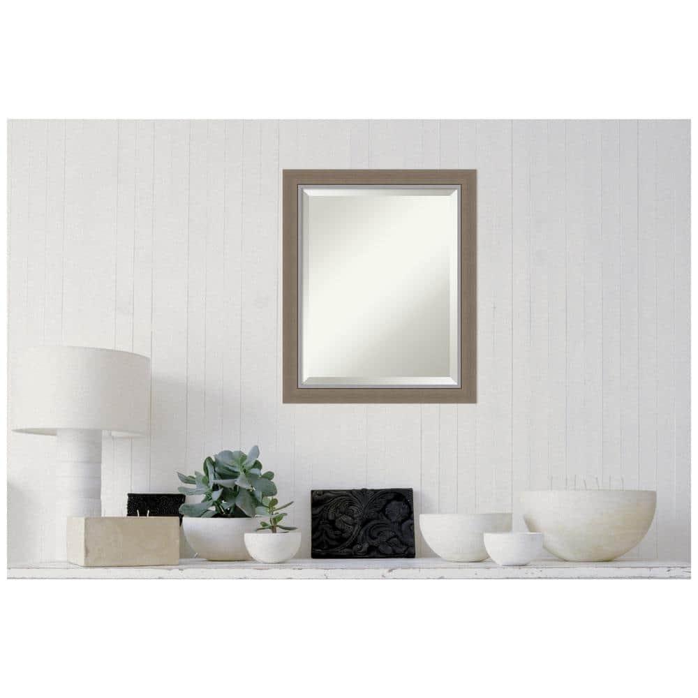 Amanti Art Beveled Bathroom Wall Mirror - Eva Narrow Frame Eva Brown Narrow Outer Size: 19 x 23 in Silver, Brown