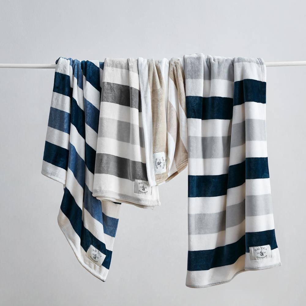 Nautica MF Point Harbor Nautica Awning Stripe Ultra Soft Plush Throw Blanket