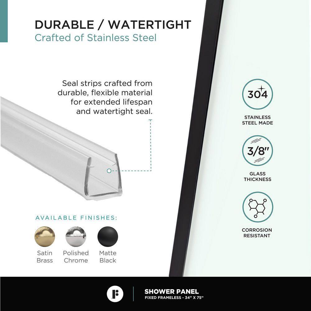 34'' W x 74.25'' H Semi-Frameless Fixed Glass Panel