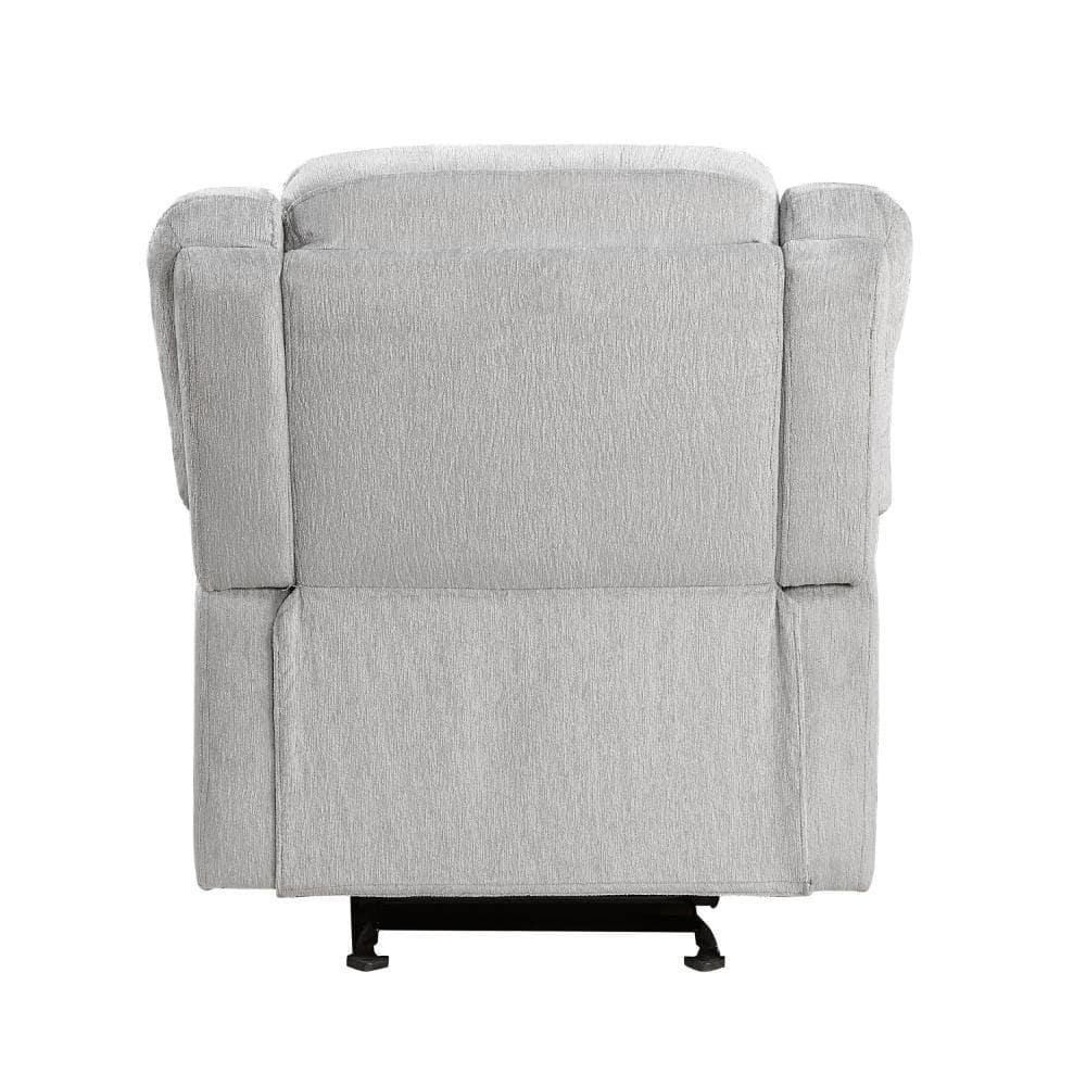 Benjara BM314756 38 in. Chris Manual Glider Recliner Chair, Solid Wood - Light Gray Chenille