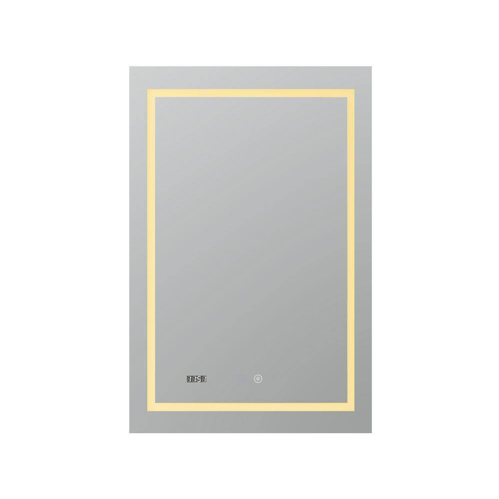 AQUADOM AQUADOM Daytona LED Wall-Mount Mirror for Bathroom with 3 Color Lighting, Touch Control, Dimmer and Defogger, Digital Clock