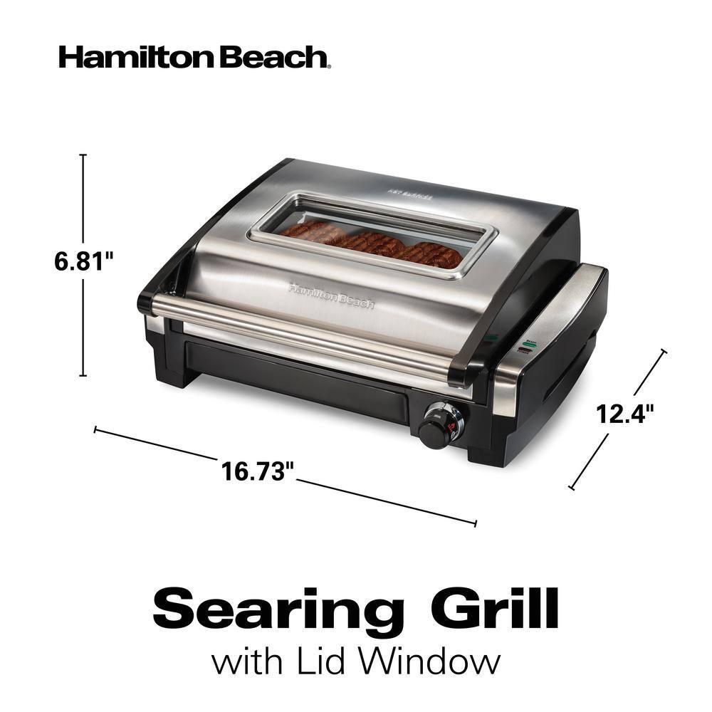 Hamilton Beach Hamilton Beach® Electric Indoor Searing Grill with Removable Non-Stick Grate, Viewing Window & Adjustable Temperature Control to 450°F, 118 sq. in. Surface Serves 6