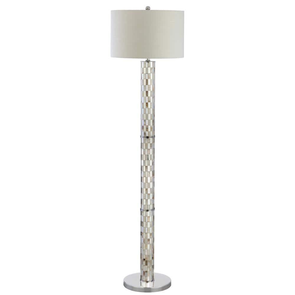 JONATHAN Y JYL1057A Liam 63.5" Seashell Mosaic LED Floor Lamp, Coastal, Traditional for living room, dinning room, bedroom, office Bulb Included, Cream