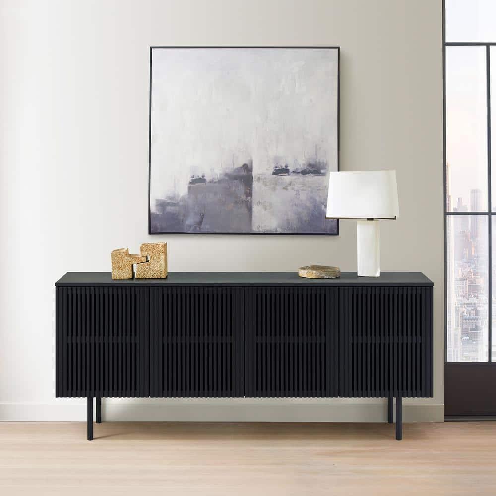 Pasadena 4 Door Wood Buffet Cabinet with Black Oak Finish