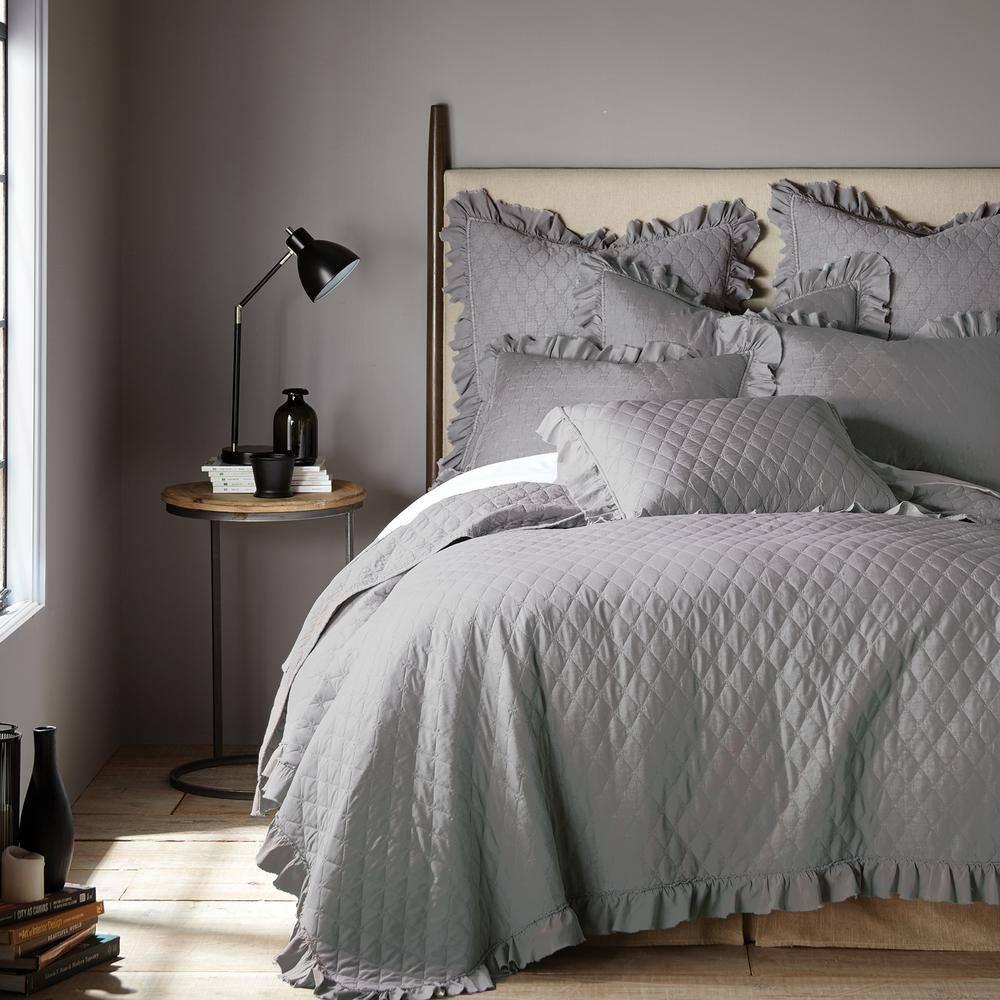 Levtex Home - Grey Stonewash Quilt Set - King/Cal King Quilt + One King Pillow Sham - Grey with Frayed Ruffle - Quilt Size (106x92in.) and Pillow Sham Size (36x20in. ) - Reversible - Microfiber